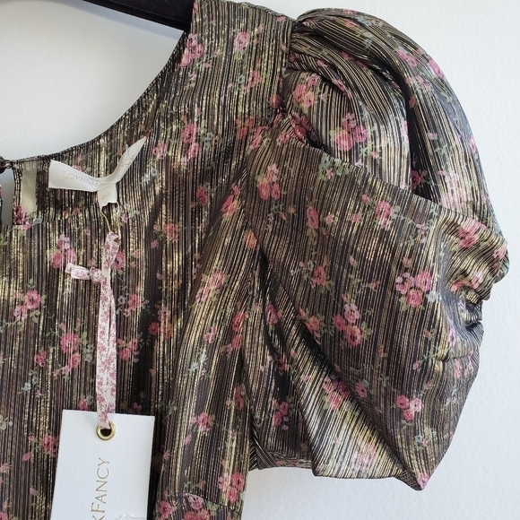 LoveShackFancy Mercy Lurex Metallic Silk Midnight Vine Mini Dress New Size 00 - Picture 13 of 17